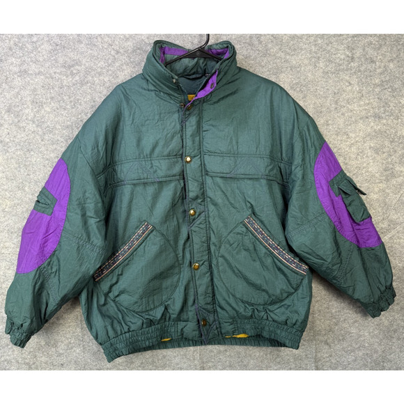 VTG Hunters Run Jacket Men's Large Green Vintage Floral Border Pocket - Picture 1 of 15